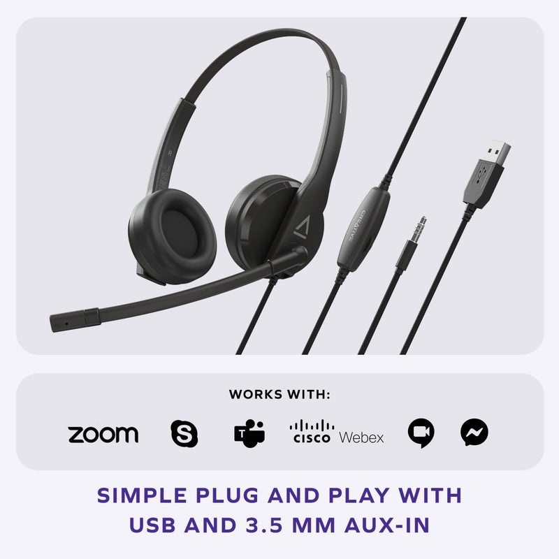 Creative HS-230 USB & 3.5 mm On-Ear Headset with Noise-Cancelling Mic, Inline Mic Mute/Volume Control, Plug-and-Play for Video Calls - Image 4