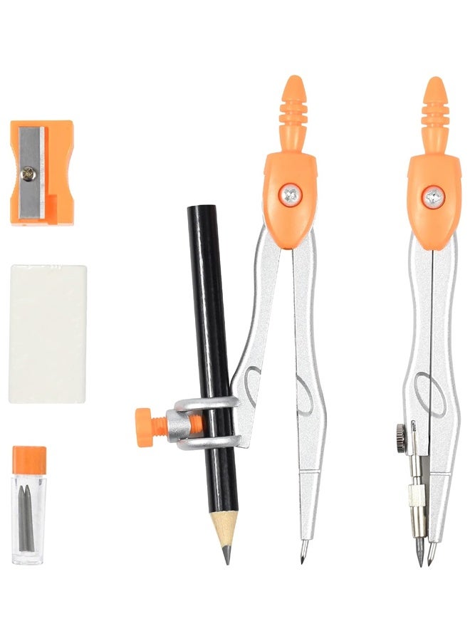 مجموعة أدوات هندسة الرياضيات من 10 قطع مع صندوق تخزين مقاوم للكسر، تتضمن مسطرة ومنقلة وبوصلة للرسم والرسم (برتقالي) - Image 2