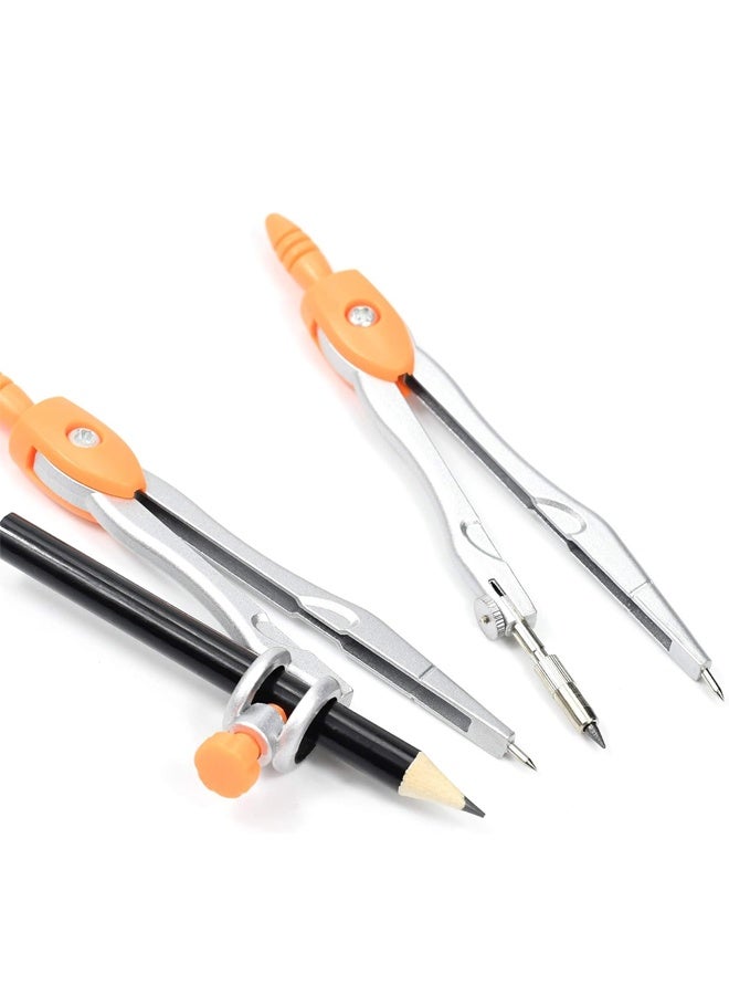 مجموعة أدوات هندسة الرياضيات من 10 قطع مع صندوق تخزين مقاوم للكسر، تتضمن مسطرة ومنقلة وبوصلة للرسم والرسم (برتقالي) - Image 3