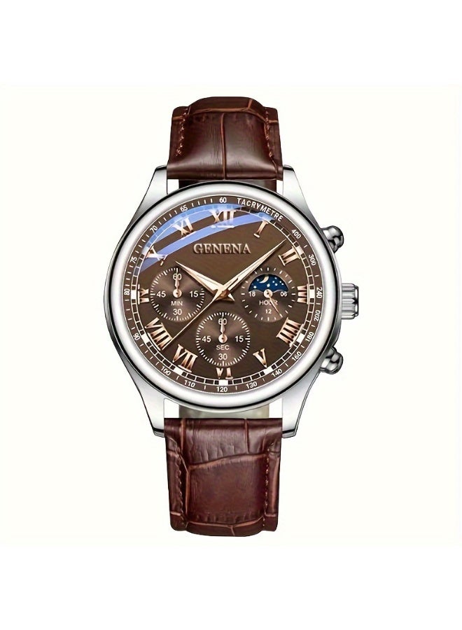 GENEVA High Quality Men's Luxury Belt Fashion Quartz Watch Men Round Business Student Sport Waterproof Glow Clock - Image 1