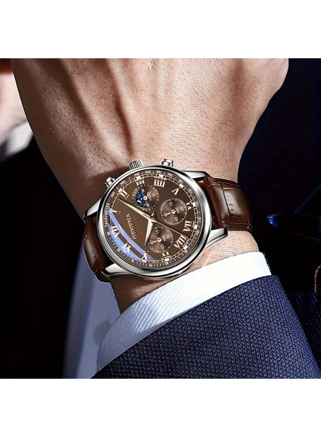 GENEVA High Quality Men's Luxury Belt Fashion Quartz Watch Men Round Business Student Sport Waterproof Glow Clock - Image 2