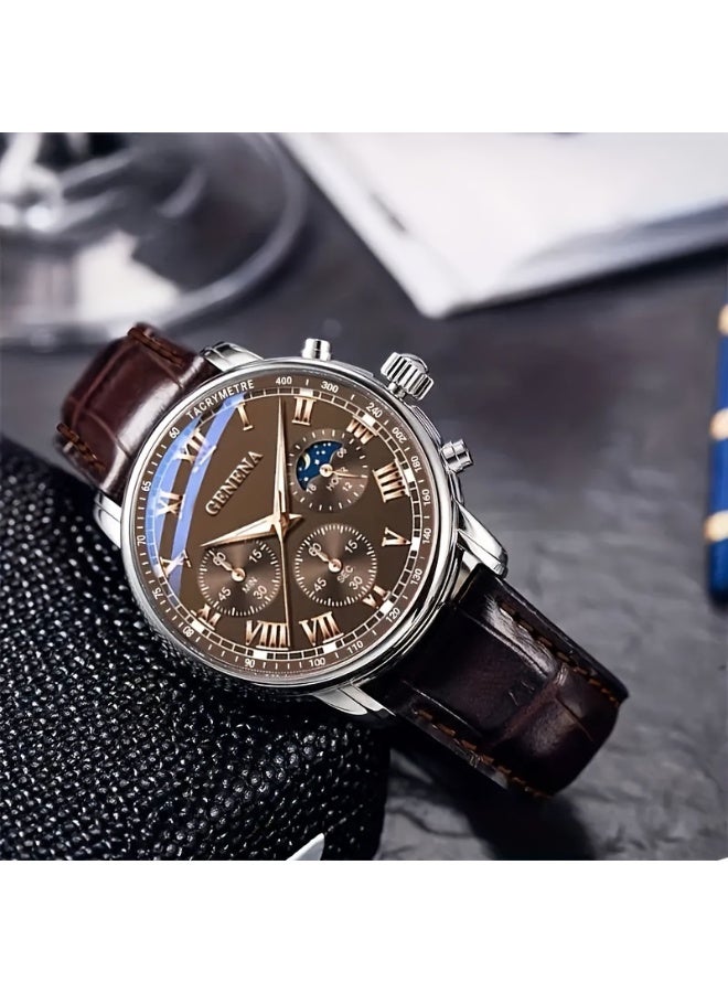 GENEVA High Quality Men's Luxury Belt Fashion Quartz Watch Men Round Business Student Sport Waterproof Glow Clock - Image 3