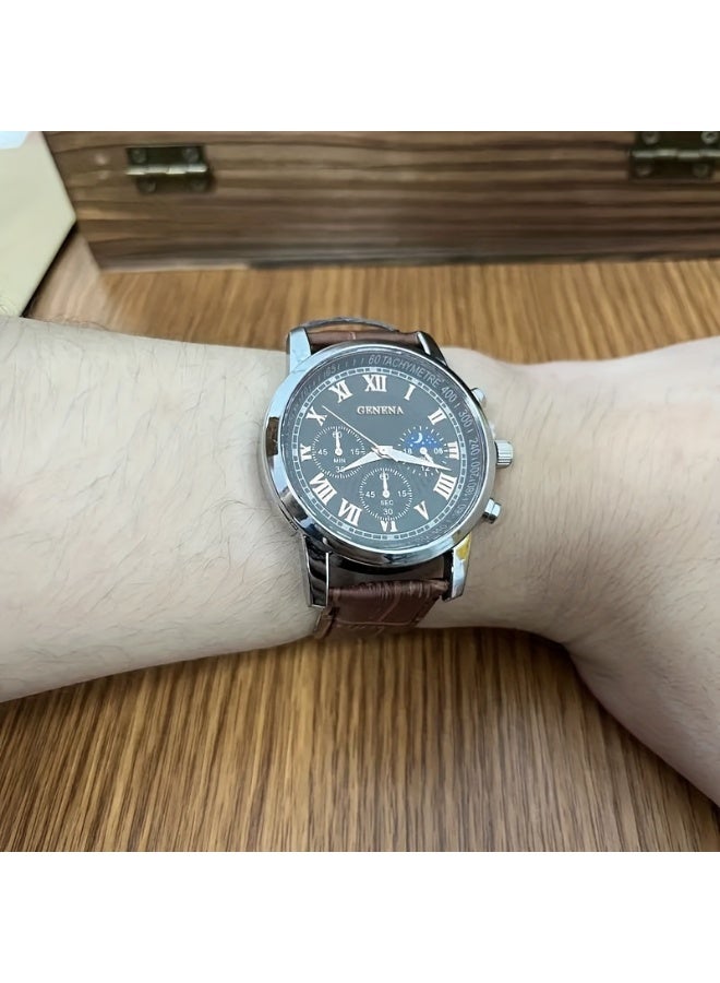 GENEVA High Quality Men's Luxury Belt Fashion Quartz Watch Men Round Business Student Sport Waterproof Glow Clock - Image 5