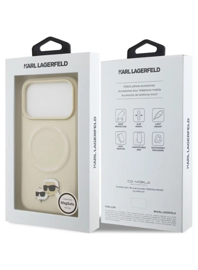 كارل لاغرفيلد جراب كارل لاغرفيلد ماج سيف الجلدي، لون بيج، لجهاز آيفون 17 برو ماكس – KLOHMP17XPSMLRKCE - Image 4