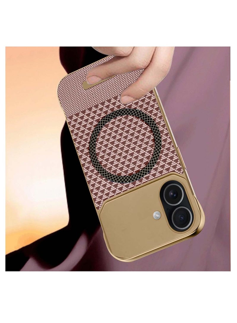 دبليو تيك غطاء حافظة أيفون 17 5G 2025 معدن مغناطيسي بدون إطار بنسيج قماش رفيع مع Magsafe (MCCPSN) - وردي/ذهبي - Image 3