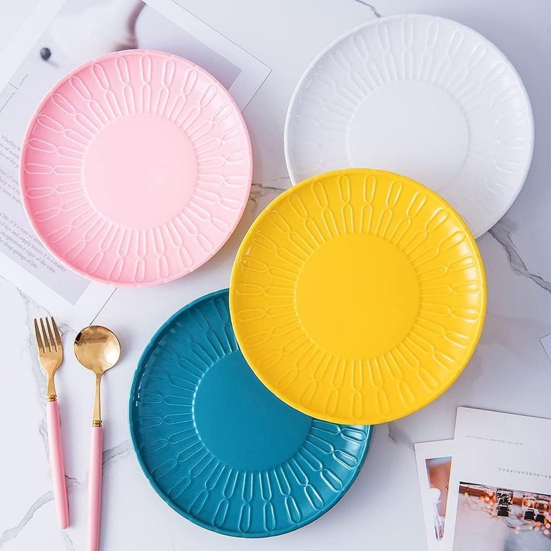 klarako Porcelain Dinner Plate,4 PACK Multicolour Durable Round Pasta Plates, 8 inch Serving Dishes for Dinner, Salad, Pasta, Snack, Fruit, Steak, Dishwasher & Microwave Safe - Image 5