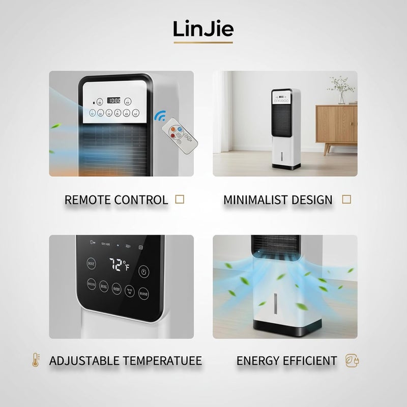 LINJIE Tower Fan for Bedroom，Quiet Tower Fan, Space Heater & Cooler Fan Combo,with Remote, Quiet, 12H Timer, For Home Bedroom Living Room（White） - Image 2