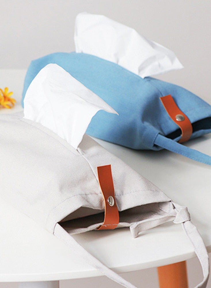 Soft Fabric Adjustable Length Car Hanging Tissue Box Solid Canvas Buckle Paper Holder Creative High-end Tissue Cover Home Decor For Bathroom Kitchen Blue - Image 2