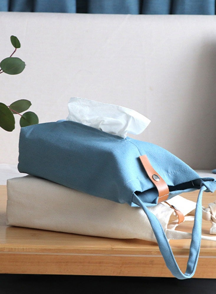 Soft Fabric Adjustable Length Car Hanging Tissue Box Solid Canvas Buckle Paper Holder Creative High-end Tissue Cover Home Decor For Bathroom Kitchen Blue - Image 3