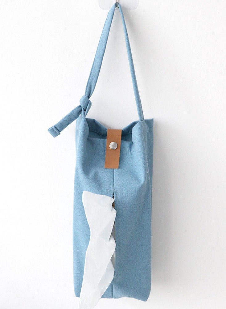 Soft Fabric Adjustable Length Car Hanging Tissue Box Solid Canvas Buckle Paper Holder Creative High-end Tissue Cover Home Decor For Bathroom Kitchen Blue - Image 5