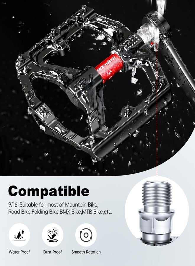 YBLNTEK Road/Mountain Bike Pedals, 9/16" Aluminum Alloy MTB Flat Pedals with Dual DU Bearings & 12 Non-Slip Pins, Wide Platform Bicycle Pedals for Road, Mountain, BMX, Ebike Bikes - Image 4
