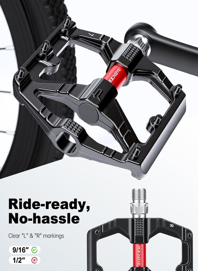 YBLNTEK Road/Mountain Bike Pedals, 9/16" Aluminum Alloy MTB Flat Pedals with Dual DU Bearings & 12 Non-Slip Pins, Wide Platform Bicycle Pedals for Road, Mountain, BMX, Ebike Bikes - Image 5