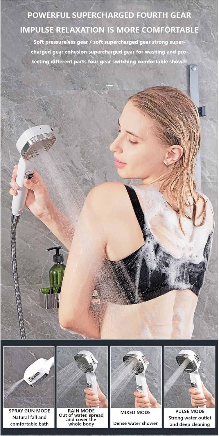 comfrt Shower Head Hand-held, Showerheads & Handheld Showers, Four Gear Pressurized Shower Filtration One Button Water Stop Shower Nozzle Shower Set Pressurized Hand-held Shower Head - Image 1