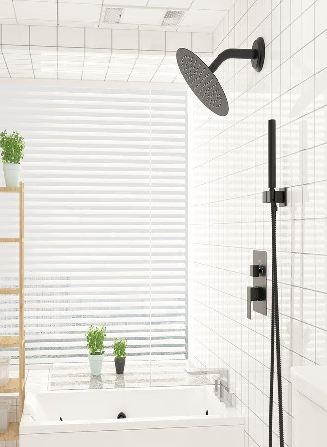 BESy رأس دش مطري BESy مقاس 8 بوصة، دش دائري مطري مقاس 8" وضغط عالي من الفولاذ المقاوم للصدأ، رقيق جداً بمقدار 1/16"، تغطية كاملة للجسم بتقنية الشلال مع فوهة سيليكون، تشطيب أسود غير لامع - Image 3