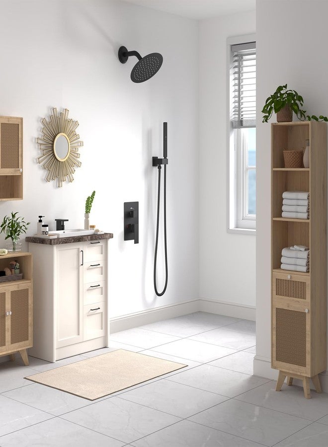 BESy رأس دش مطري BESy مقاس 8 بوصة، دش دائري مطري مقاس 8" وضغط عالي من الفولاذ المقاوم للصدأ، رقيق جداً بمقدار 1/16"، تغطية كاملة للجسم بتقنية الشلال مع فوهة سيليكون، تشطيب أسود غير لامع - Image 2