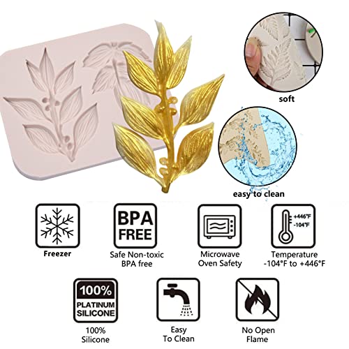 muyulin Leaf Fondant Molds, Ferns Silicone Chocolate Mould, Roses Flower Leaves for Cake Decorating Cupcake Topper Candy Sugar Gum Paste Resin Polymer Clay - Image 4