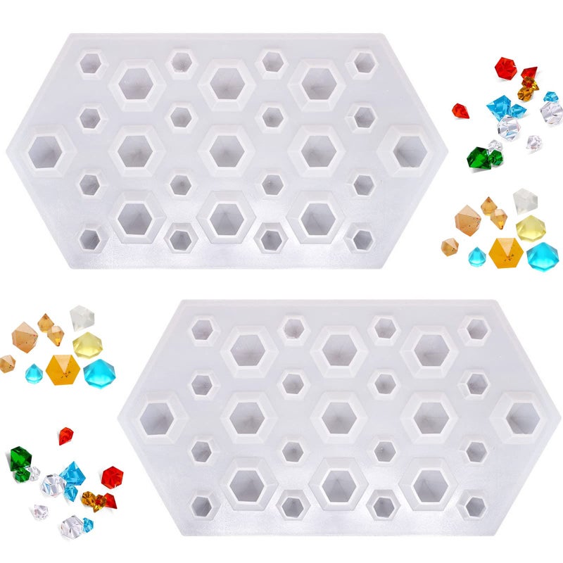 DDlife 2PCS 3D Diamond Gem Silicone Mold Clear Silicone Mold for Making Clay Resin Epoxy Crafting Projects
