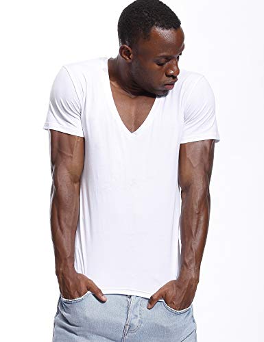 Zbrandy Deep V Neck T Shirt for Men Low Cut Vneck Tee Invisible Tshirt Vee Top White L - Image 4