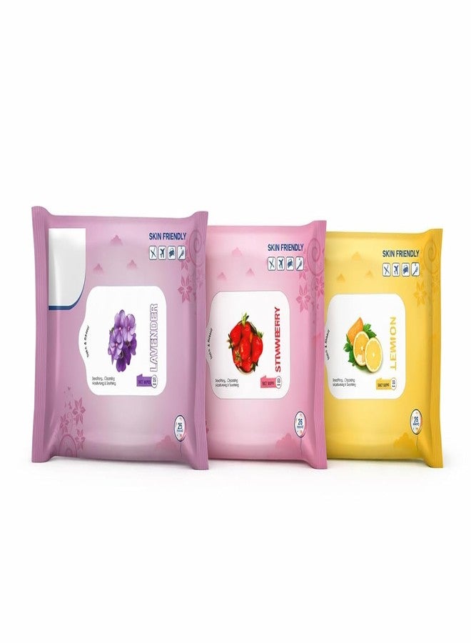 Skin Friendly Daily Use Wet Wipes – Pack of 3 with Lavender, Strawberry & Lemon | Gentle & Refreshing