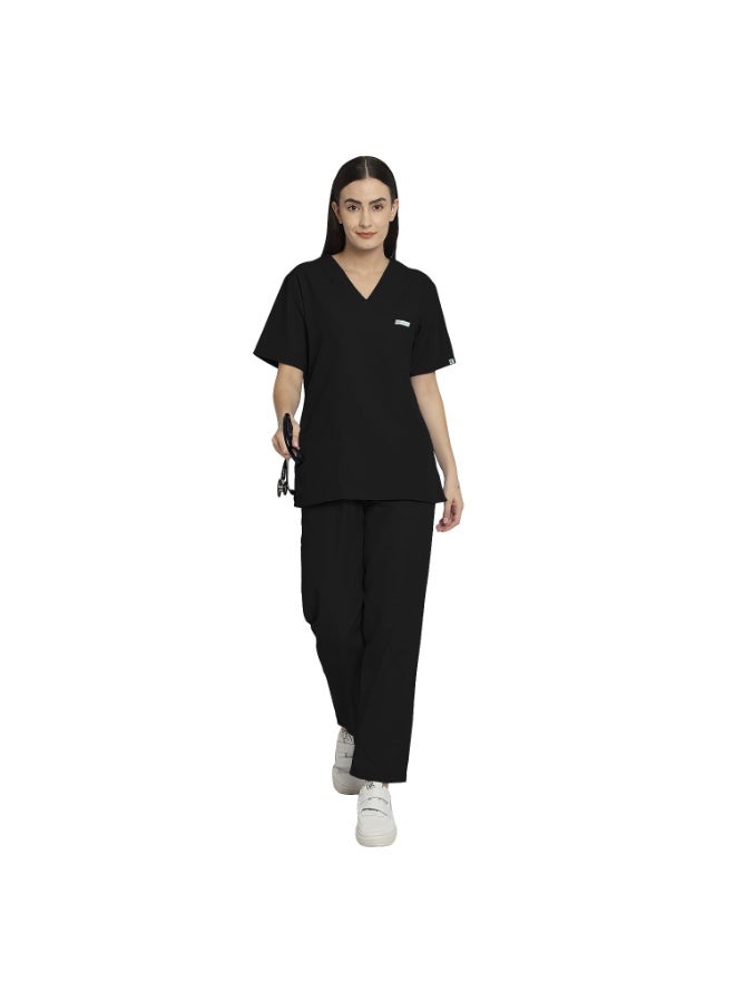 IS IndoSurgicals Women’s Scrub Suit Set for Doctors & Nurses | Medical Hospital OT Uniform Top & Pant (Black, S) - Image 1