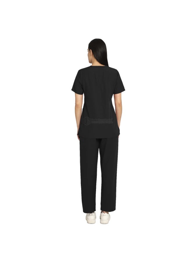 IS IndoSurgicals Women’s Scrub Suit Set for Doctors & Nurses | Medical Hospital OT Uniform Top & Pant (Black, S) - Image 2