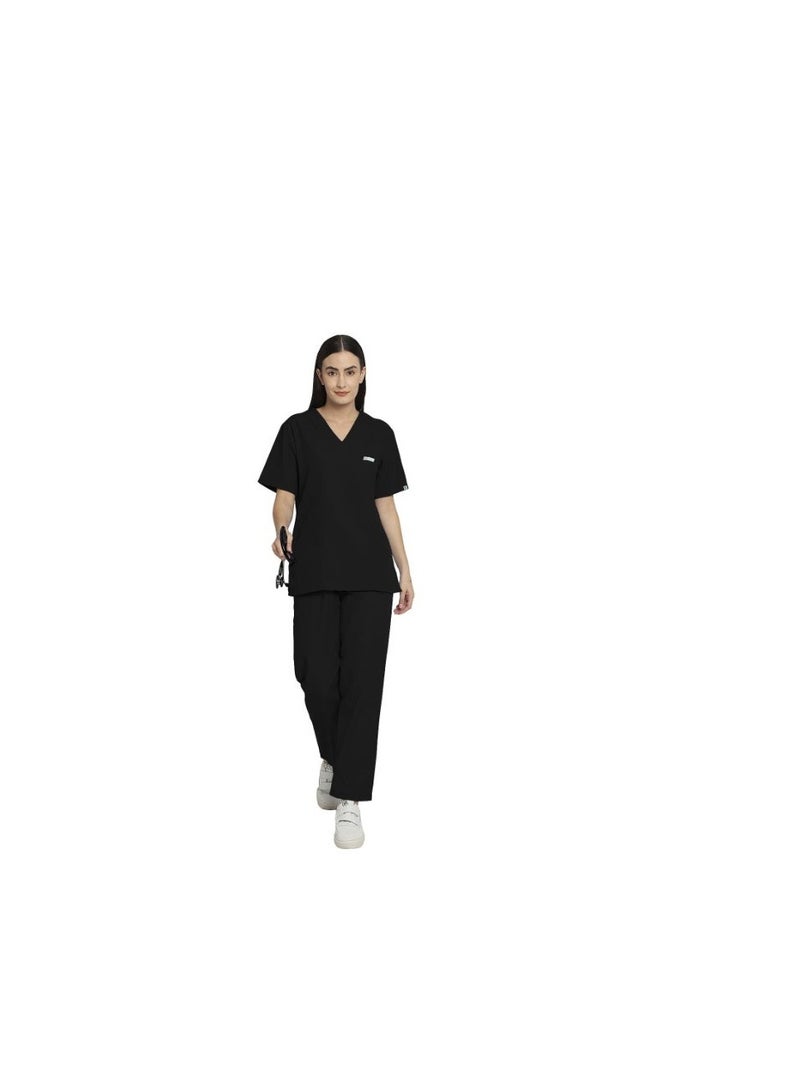 IS IndoSurgicals Women’s Scrub Suit Set for Doctors & Nurses | Medical Hospital OT Uniform Top & Pant (Black, S) - Image 3