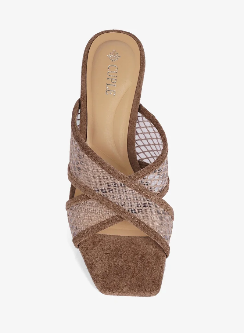 Cuple Khaki Ladies Slip-on cross strap Sandals for Women | Best Price UAE