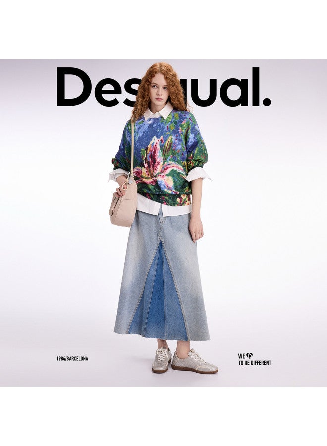 DESIGUAL ss25 Floral Print Oversized Round Neck Women's Knit Top - Image 3
