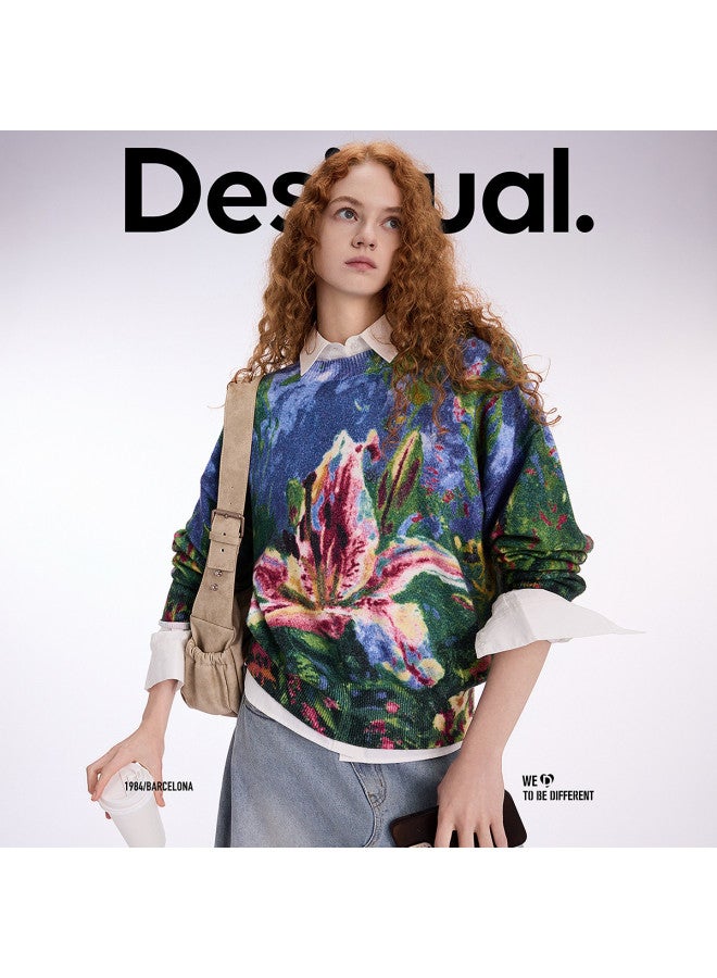 DESIGUAL ss25 Floral Print Oversized Round Neck Women's Knit Top - Image 4