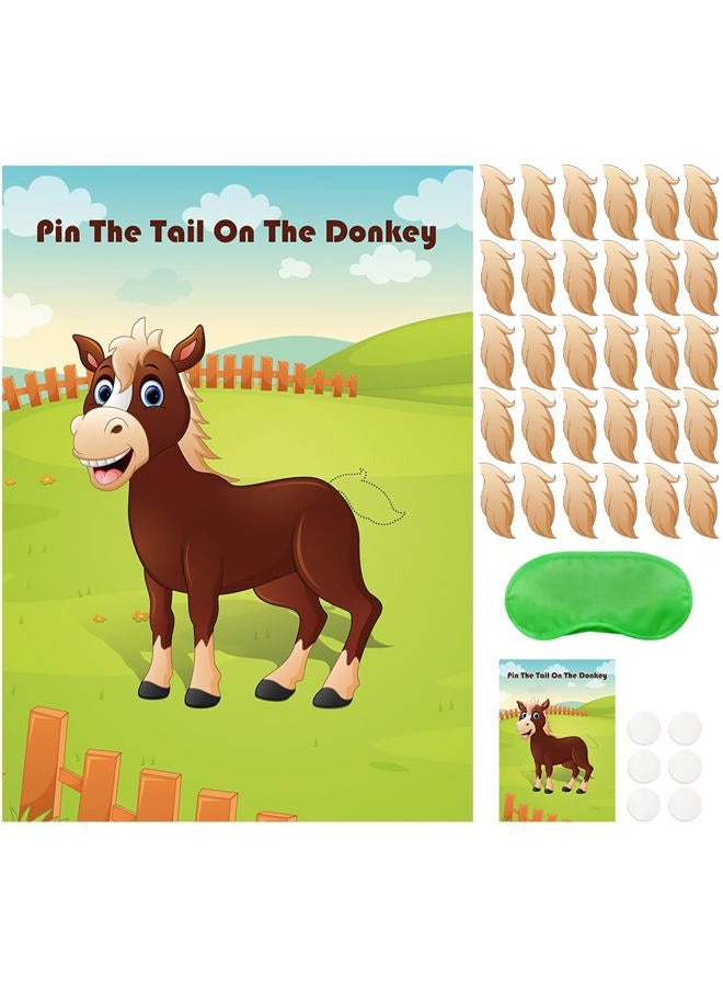Hxezoc Pin The Tail On The Donkey Party Game Large Donkey Games Poster for Kids Birthday Party Carnival Party Supplies - Image 5