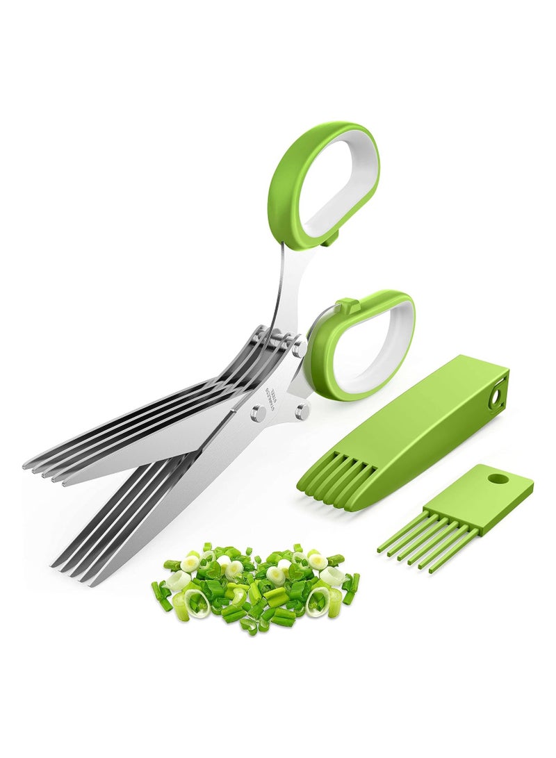 Herb Scissors Set with 5 Multi Stainless Steel Blades, Safe Cover and Cleaning Comb, Multipurpose Kitchen Chopping Shear, Mincer, Sharp Dishwasher Safe Kitchen Gadget, Culinary Cutter Chopper - Image 1