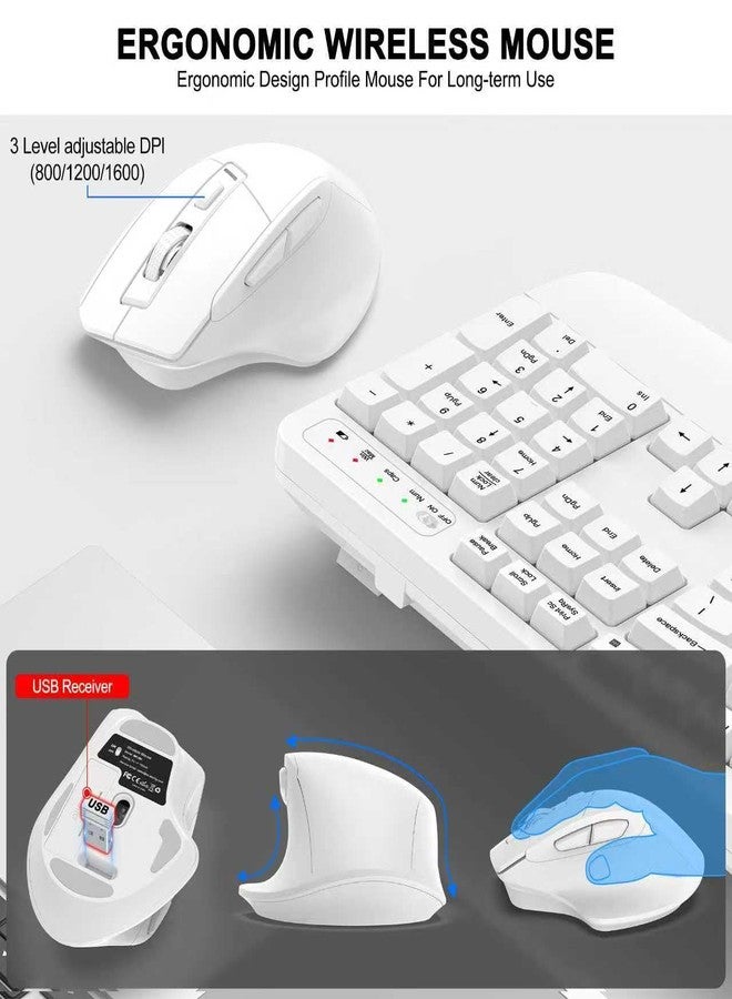 ULSOU Wireless Keyboard and Mouse Combo, 2.4G Full Size Wave Keys Ergonomic Keyboard with Wrist Rest and 3-Level DPI Adjustable Wireless Ergonomic Mouse for Windows, Mac OS Desktop/Laptop/PC(White) - Image 4