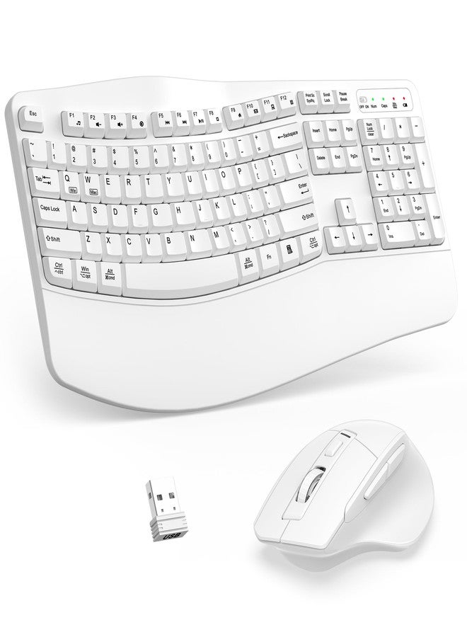 ULSOU Wireless Keyboard and Mouse Combo, 2.4G Full Size Wave Keys Ergonomic Keyboard with Wrist Rest and 3-Level DPI Adjustable Wireless Ergonomic Mouse for Windows, Mac OS Desktop/Laptop/PC(White) - Image 1