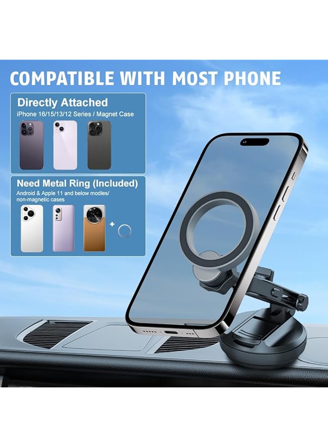 KASTWAVE Magnetic Phone Holder For Car – 360° Adjustable Vacuum Magnetic Suction Cup, Stretchable Car Mount For Smooth Surfaces, Compatible With Iphone And Magsafe Devices - Image 2
