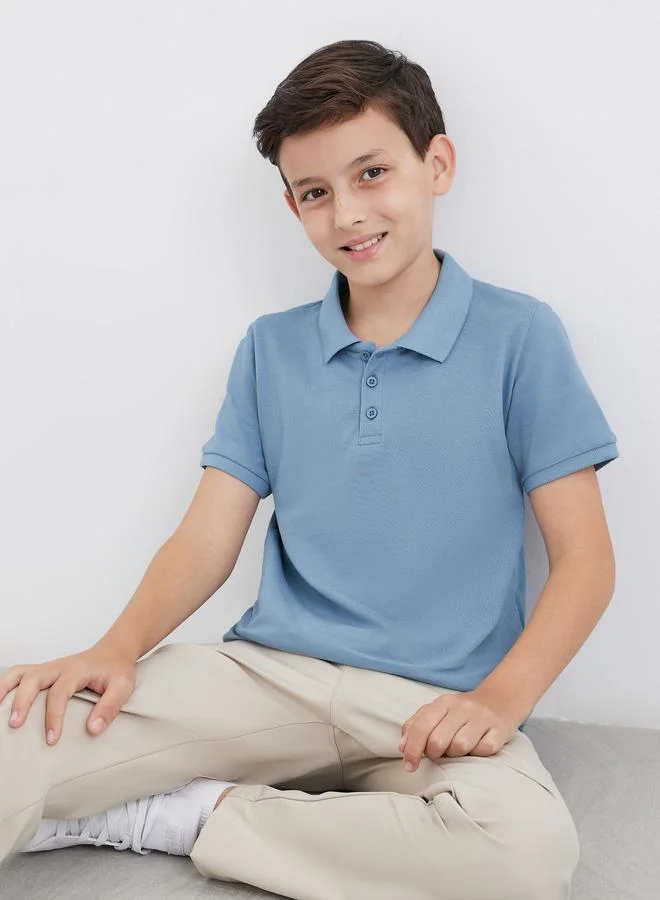 Styli Styli Boys Light Blue Cotton Polo T-Shirt