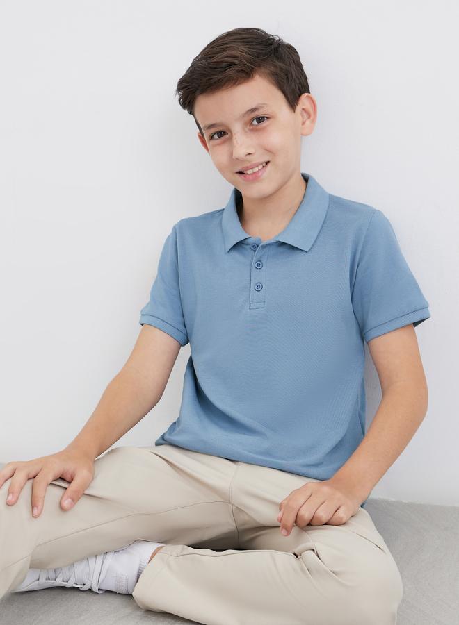 ستايلي تيشيرت بولو قطن أزرق فاتح للأولاد - Image 1