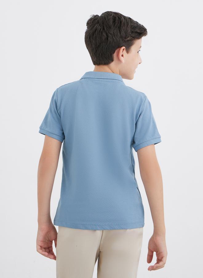 ستايلي تيشيرت بولو قطن أزرق فاتح للأولاد - Image 4