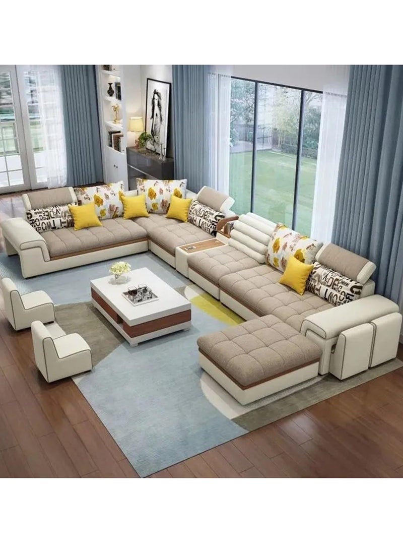 Poppins Home 7-Seater Fabric Sectional Sofa  Smart Couch for Elegant Living Rooms 