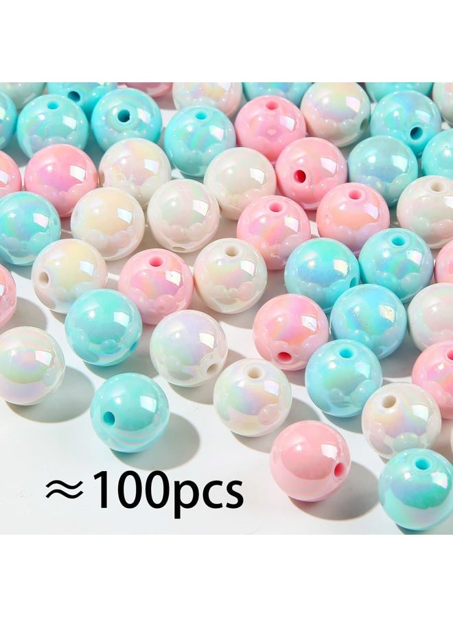 ANCADN 16mm Acrylic Beads Rainbow Beads Colorful Beads for Spring Easter DIY Jewelry Making (pinkblue) - Image 2