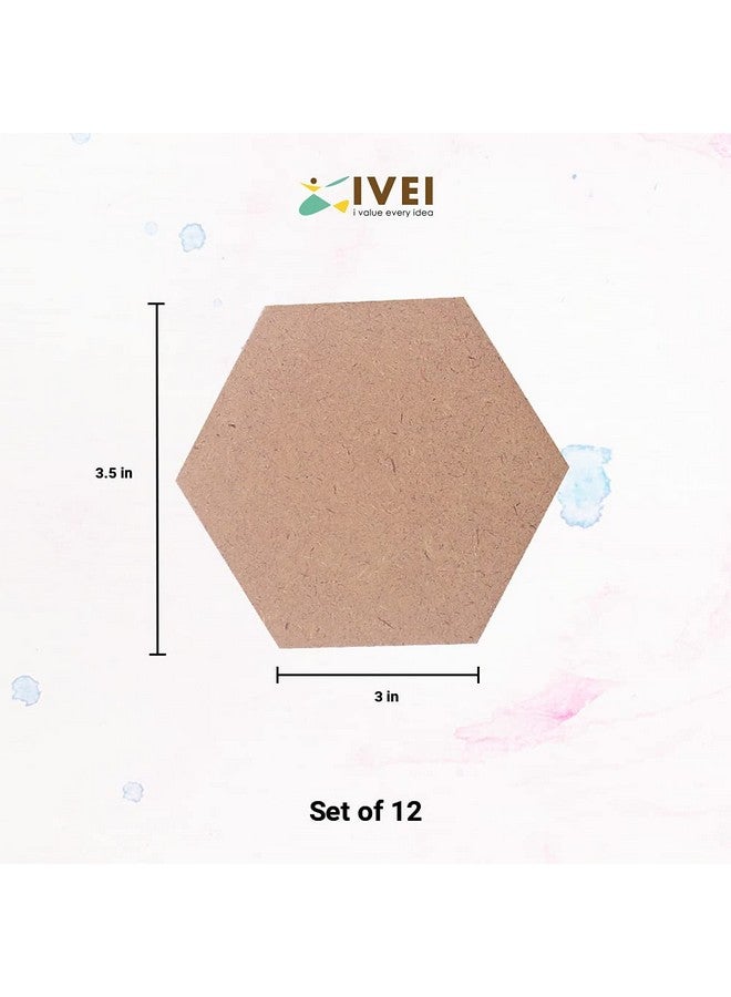 IVEI MDF DIY Coasters Wood Sheet Craft - MDF Plain Wooden Coasters Hexagon Shaped Blank Cutouts for Painting Wooden Sheet Craft, Decoupage, Resin Art Work & Decoration - Set of 12 - Image 4