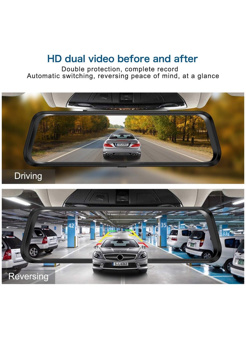 Lenovo Lenovo Mirror Dash Cam, Backup Camera 9.66 Inch Mirror Dash Screen, 1080P Cam Touch Full Screen Rearview Front and Rear Dual Lens, Waterproof Full HD Camera Touch Screen HR06A  - Image 4