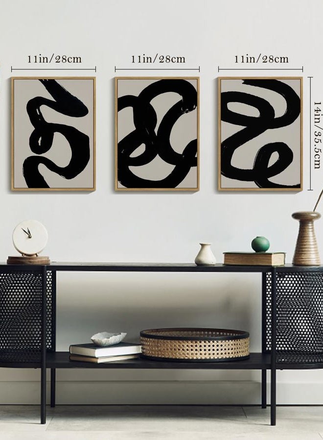 PHOPAGO Black Abstract Wall Art Ink Wash Minimalist Lines Framed Canvas Painting Artwork 11x14in Natural Framed - Image 5