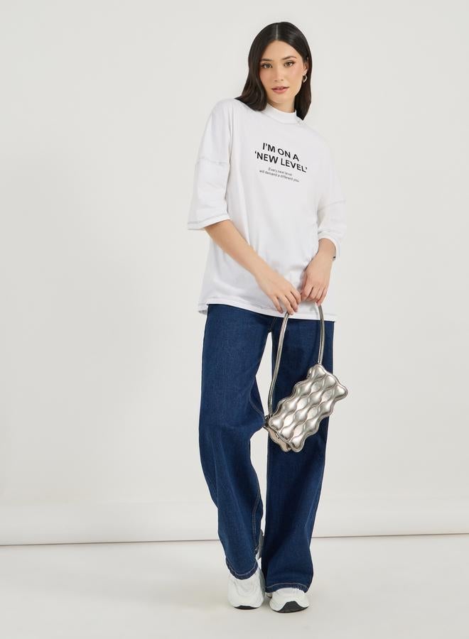 Styli Oversized Slogan Print Exaggerated Sleeves T-Shirt - Image 2