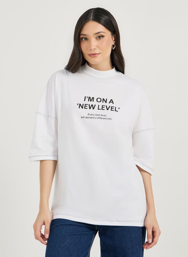 Styli Oversized Slogan Print Exaggerated Sleeves T-Shirt - Image 1