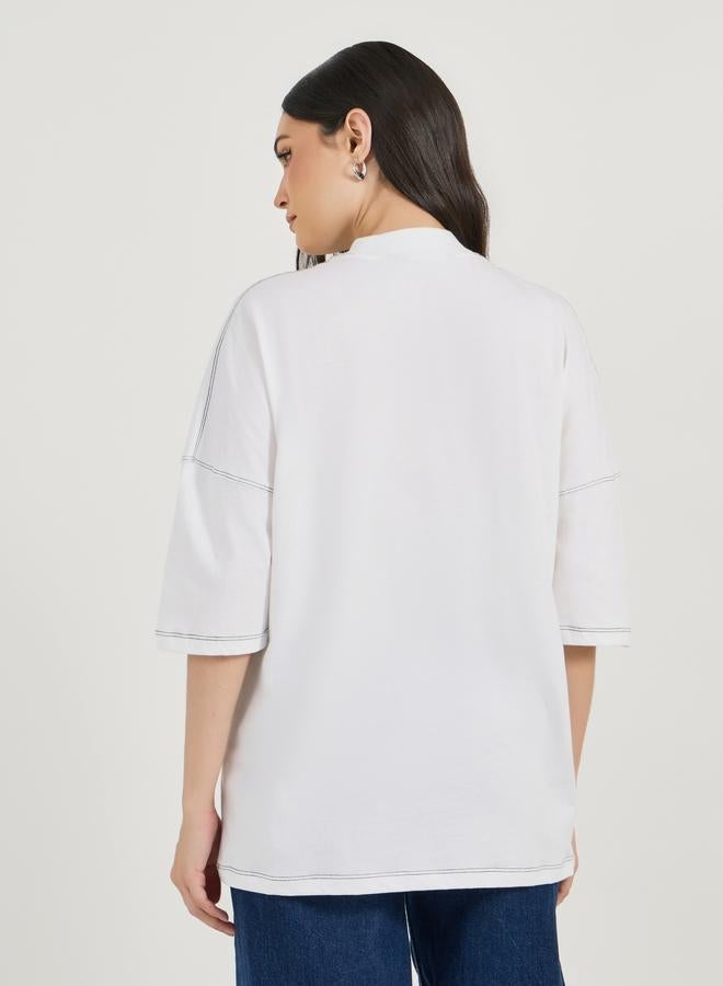 Styli Oversized Slogan Print Exaggerated Sleeves T-Shirt - Image 4