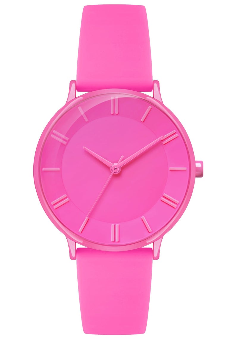 Bisley 38mm Pink Watch for Women Silicone Strap Rainbow Dial Easy Reader Wrist Watch for Ladies - Image 2