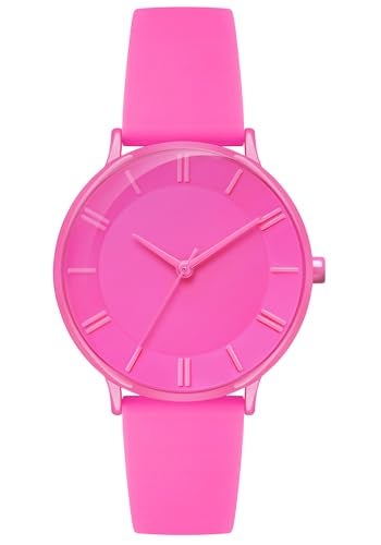 Bisley 38mm Pink Watch for Women Silicone Strap Rainbow Dial Easy Reader Wrist Watch for Ladies - Image 1