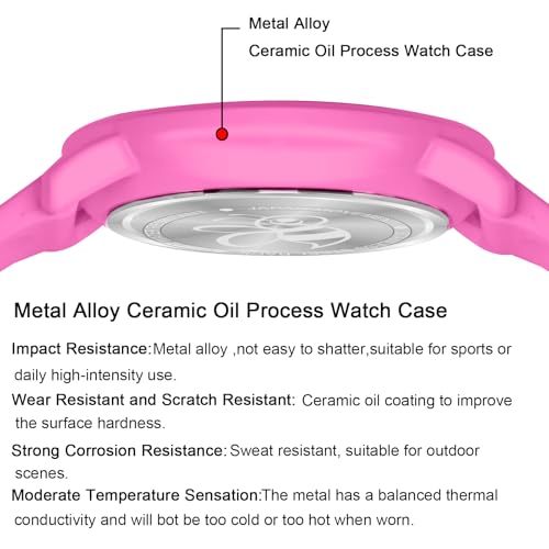 Bisley 38mm Pink Watch for Women Silicone Strap Rainbow Dial Easy Reader Wrist Watch for Ladies - Image 3