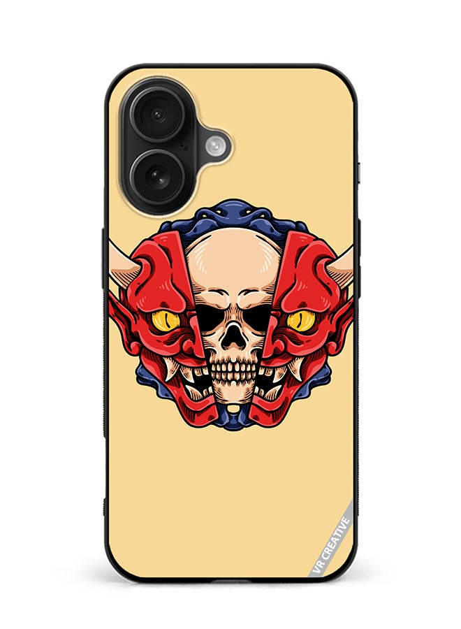 Protective Case Cover For Apple iPhone 16 Skull Inside Demon Oni Mask Design Multicolour