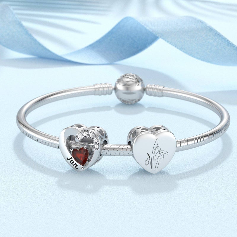 SEVENWELL Heart Birthstone Charms Fit Pandora Bracelets Birth Month Flower Charm Jewelry Birthday For Women - Image 2